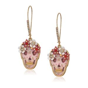 Betsey Johnson Halloween Sugar Skull Drop Earrings Pink New